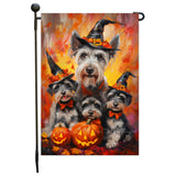 Schnauzer Dog Fall Leaves Flags Yard Banner for Outdoor Lawn Porch Garden Holiday Decor for Halloween Witch Hat Dog Garden Flag for Outside Home Party Gifts
