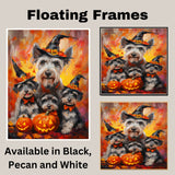 Halloween Schnauzer Dog Wall Art Rustic Fall Canvas with Pumpkins Witch Hats and Autumn Leaves Farmhouse Pet Decor for Home on Ready to Hang 1.5" Thick Canvas Wrap, Floating Framed Canvas, Flat Rolled Canvas