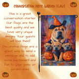 Shar Pei Dog Yard Flag Outdoor Decoration for Halloween Party Farmhouse Decor Fall Season Glowing Pumpkin Face Rustic Flag for Welcome Fall Garden Flag