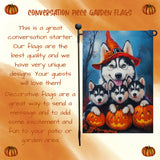 Siberian Husky Dog Spooky Halloween Garden Flag with Pumpkins Witch Hat Rustic Fall Pet Autumn Farmhouse Home Outdoor Decor Gift for Dog Lovers Thanksgiving Decorations