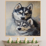 Siberian Husky Dog Couple Elegant Pet Portrait Artwork for Dog Lovers Rustic Cozy Home and Gift Decor on Ready to Hang 1.5" Thick Canvas Wrap, Floating Framed Canvas, Flat Rolled Canvas