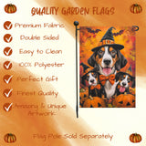 Treeing Walker Coonhound Witch Hat Halloween Garden Flag for Rustic Farmhouse Outdoor Decor with Pumpkins and Bats Fall Autumn Seasonal Garden Decoration Gifts