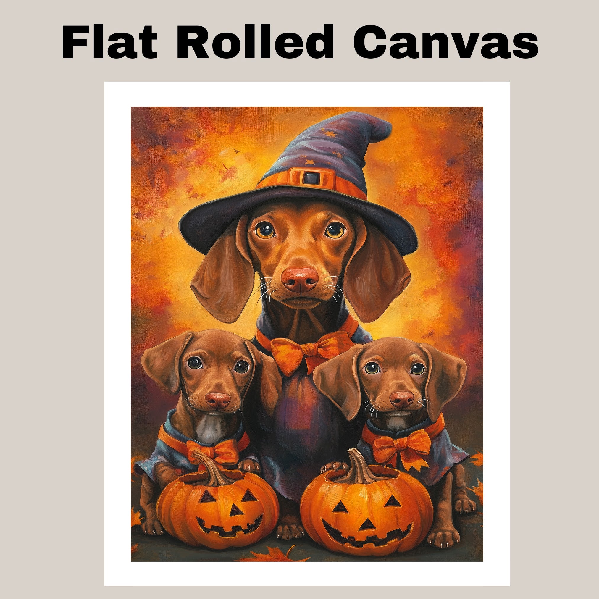 Rustic Halloween Vizsla Dog Wall Art Canvas with Pumpkins Witch Hats and Autumn Leaves Fall Farmhouse Pet Decor for Home on Ready to Hang 1.5" Thick Canvas Wrap, Floating Framed Canvas, Flat Rolled Canvas
