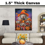 Halloween Weimaraner Dog Wall Art Rustic Fall Canvas with Pumpkins Witch Hats and Autumn Leaves Farmhouse Pet Decor for Home on Ready to Hang 1.5" Thick Canvas Wrap, Floating Framed Canvas, Flat Rolled Canvas
