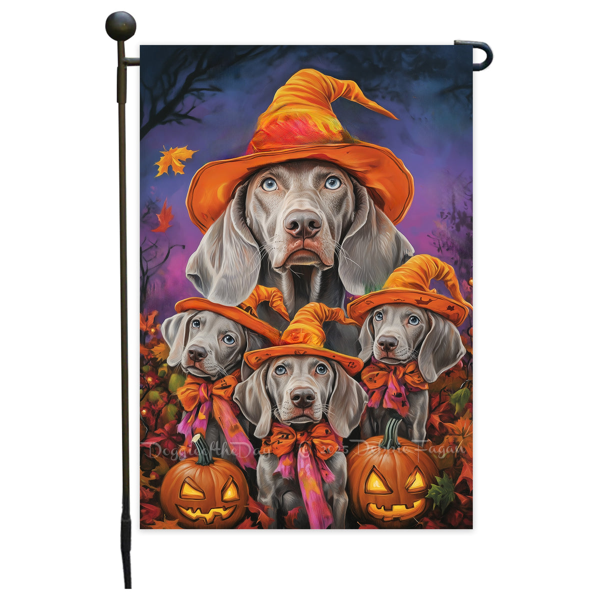 Weimaraner Dog Witch Hat Pumpkin Lantern Garden Flag Banner for Patio Party Fall Outdoor Decoration for Porch Lawn Pathway Dog Lovers Holiday Gift for Halloween
