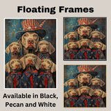 Weimaraner Dog Family in Patriotic Outfits with Stars and Stripes Hats and Bowties for Fourth of July Celebration on Ready to Hang 1.5" Thick Canvas Wrap, Floating Framed Canvas, Flat Rolled Canvas