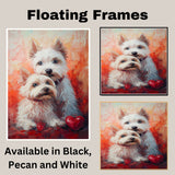 West Highland Terrier Dog Couple with Red Hearts Sweet White Dogs Artwork for Cozy Pet Lovers Rustic Gift Home Decor on Ready to Hang 1.5" Thick Canvas Wrap, Floating Framed Canvas, Flat Rolled Canvas