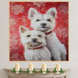Elegant West Highland White Terrier Couple Painting Gift for Dog Lovers and Cozy Rustic Home Accent on Ready to Hang 1.5" Thick Canvas Wrap, Floating Framed Canvas, Flat Rolled Canvas