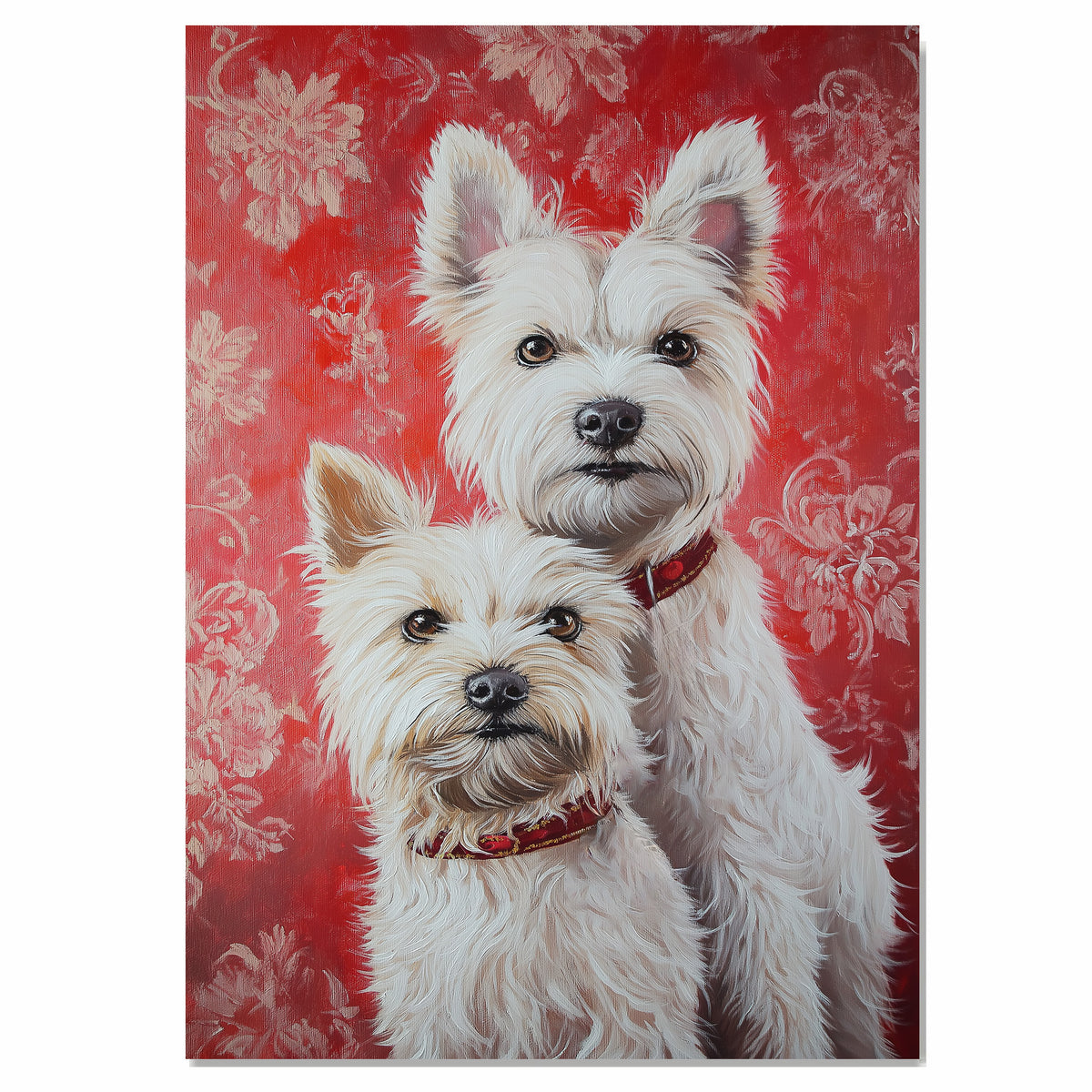 Elegant West Highland White Terrier Couple Painting Gift for Dog Lovers and Cozy Rustic Home Accent on Ready to Hang 1.5" Thick Canvas Wrap, Floating Framed Canvas, Flat Rolled Canvas