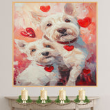 West Highland White Terrier Couple Sweet Loyal White Dogs Painting Gift for Dog Lovers Rustic Cozy Home Accent on Ready to Hang 1.5" Thick Canvas Wrap, Floating Framed Canvas, Flat Rolled Canvas