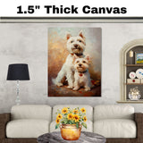West Highland White Terrier Couple with Red Hearts Loving White Dogs Portrait Sweet Romantic Gift for Dog Lovers Home Decor on Ready to Hang 1.5" Thick Canvas Wrap, Floating Framed Canvas, Flat Rolled Canvas