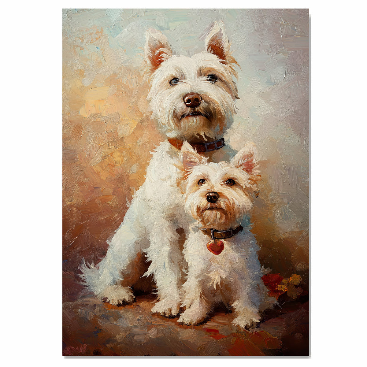 West Highland White Terrier Couple with Red Hearts Loving White Dogs Portrait Sweet Romantic Gift for Dog Lovers Home Decor on Ready to Hang 1.5" Thick Canvas Wrap, Floating Framed Canvas, Flat Rolled Canvas