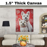 Elegant West Highland White Terrier Couple Painting Gift for Dog Lovers and Cozy Rustic Home Accent on Ready to Hang 1.5" Thick Canvas Wrap, Floating Framed Canvas, Flat Rolled Canvas