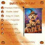 Wheaten Terrier Witch Hat Garden Flag with Pumpkin Maple Leaves Design Fall Outdoor Banner Holiday Yard Decoration for Porch Lawn Garden Party Display Sign Gifts