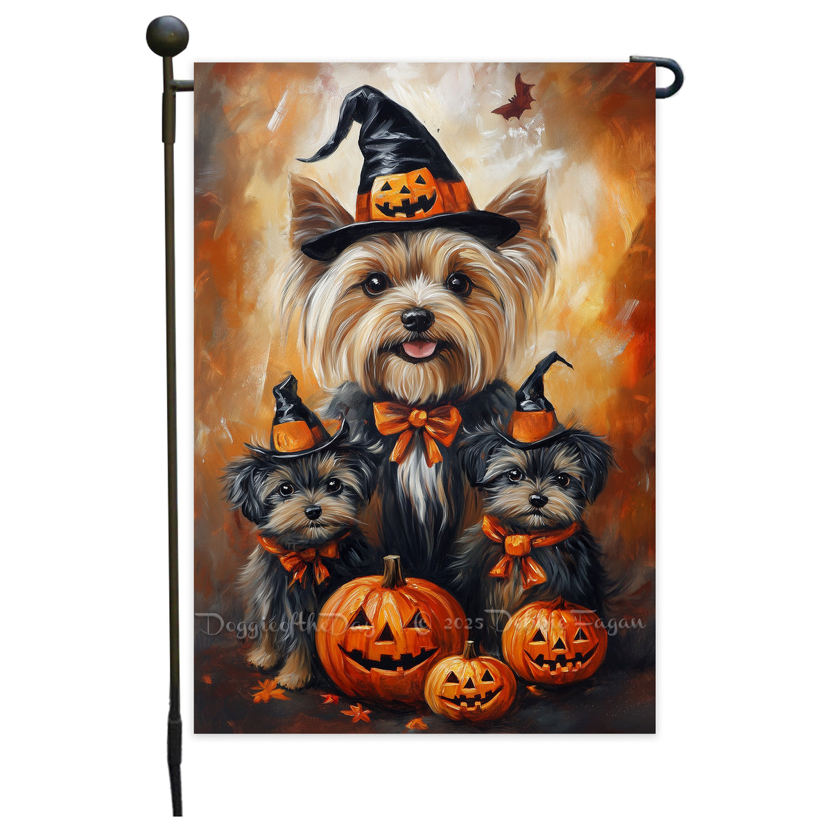 Yorkshire Terrier Dog Garden Flag Spooky Witch Hat Yorkie Puppy Seasonal Autumn Thanksgiving Holiday Patio Yard Outdoor Party Decor Puppy in Witch Hat Flag
