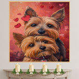 Elegant Yorkshire Terrier Couple Painting for Dog Lovers and Romantic Home Accents on Ready to Hang 1.5" Thick Canvas Wrap, Floating Framed Canvas, Flat Rolled Canvas