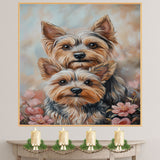 Yorkshire Terrier Couple Painting Gift for Dog Lovers and Cozy Home Accent on Ready to Hang 1.5" Thick Canvas Wrap, Floating Framed Canvas, Flat Rolled Canvas