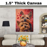 Elegant Yorkshire Terrier Couple Painting for Dog Lovers and Romantic Home Accents on Ready to Hang 1.5" Thick Canvas Wrap, Floating Framed Canvas, Flat Rolled Canvas