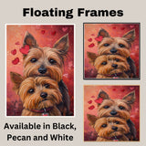 Elegant Yorkshire Terrier Couple Painting for Dog Lovers and Romantic Home Accents on Ready to Hang 1.5" Thick Canvas Wrap, Floating Framed Canvas, Flat Rolled Canvas