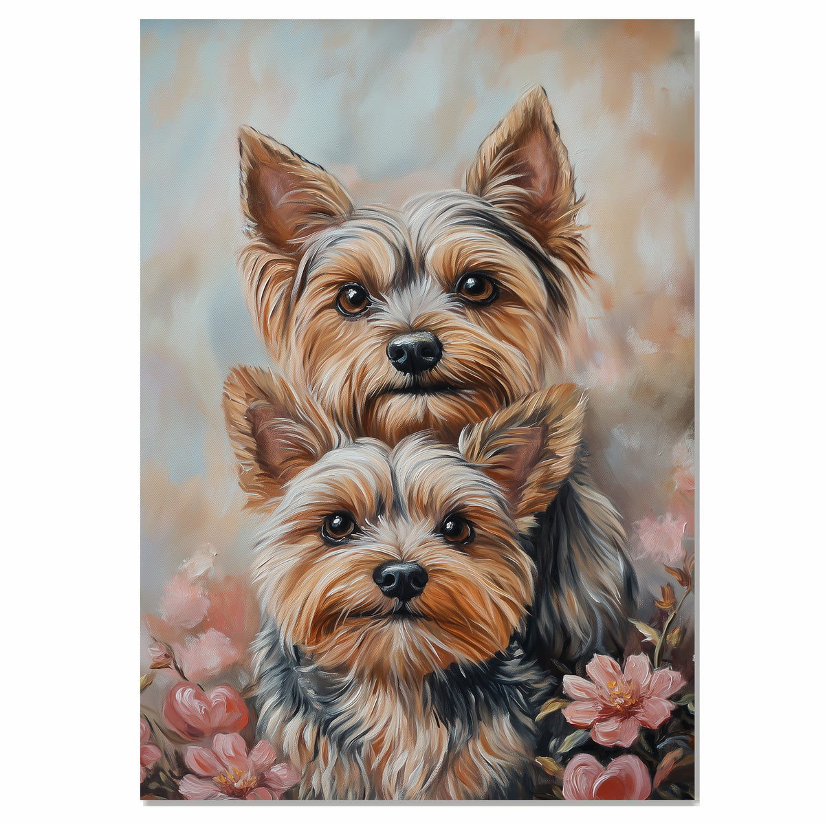 Yorkshire Terrier Couple Painting Gift for Dog Lovers and Cozy Home Accent on Ready to Hang 1.5" Thick Canvas Wrap, Floating Framed Canvas, Flat Rolled Canvas
