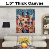 Chihuahua Family in Patriotic Outfits with Stars and Stripes for Fourth of July Americana Celebration Art on Ready to Hang 1.5" Thick Canvas Wrap, Floating Framed Canvas, Flat Rolled Canvas