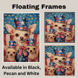 Chihuahua Family in Patriotic Outfits with Stars and Stripes for Fourth of July Americana Celebration Art on Ready to Hang 1.5" Thick Canvas Wrap, Floating Framed Canvas, Flat Rolled Canvas