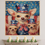 Chihuahua Family in Patriotic Outfits with Stars and Stripes for Fourth of July Americana Celebration Art on Ready to Hang 1.5" Thick Canvas Wrap, Floating Framed Canvas, Flat Rolled Canvas