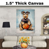 Airedale Terrier Basketball Wall Art – Sports Dog Canvas Print for Boys Room, Game Room Decor, Ready to Hang Framed or Rolled Canvas