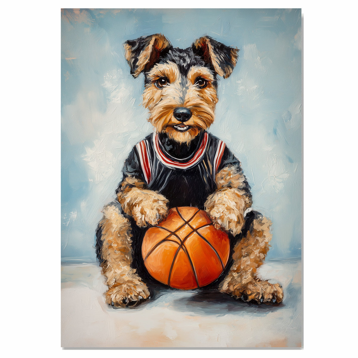 Airedale Terrier Basketball Wall Art – Sports Dog Canvas Print for Boys Room, Game Room Decor, Ready to Hang Framed or Rolled Canvas