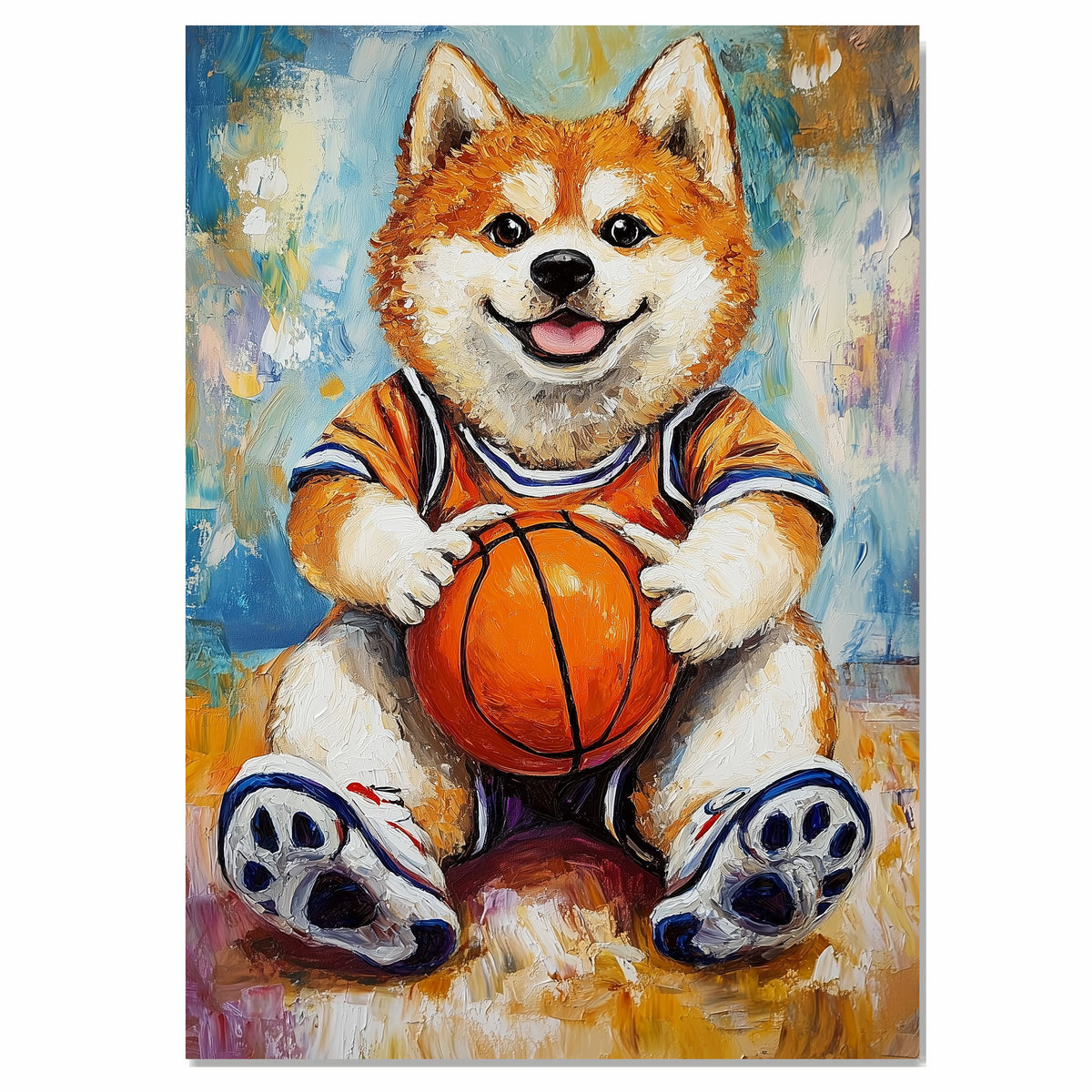 Akita Basketball Wall Art – Sports Dog Canvas Print for Boys Room & Game Room Decor, Ready to Hang Framed or Rolled Canvas