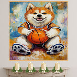 Akita Basketball Wall Art – Sports Dog Canvas Print for Boys Room & Game Room Decor, Ready to Hang Framed or Rolled Canvas