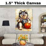 Alaskan Malamute Basketball Wall Art Sports Dog Artwork for Boys Room & Game Room Decor – Ready to Hang 1.5" Canvas Wrap, Floating Frame or Rolled Canvas