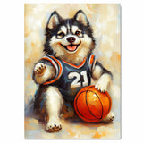 Alaskan Malamute Basketball Wall Art Sports Dog Artwork for Boys Room & Game Room Decor – Ready to Hang 1.5" Canvas Wrap, Floating Frame or Rolled Canvas