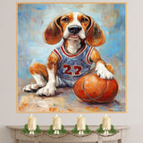 American Foxhound Basketball Wall Art Sports Dog Print for Boys Room & Game Room Decor – Ready to Hang Canvas Wrap, Floating Frame or Rolled Canvas