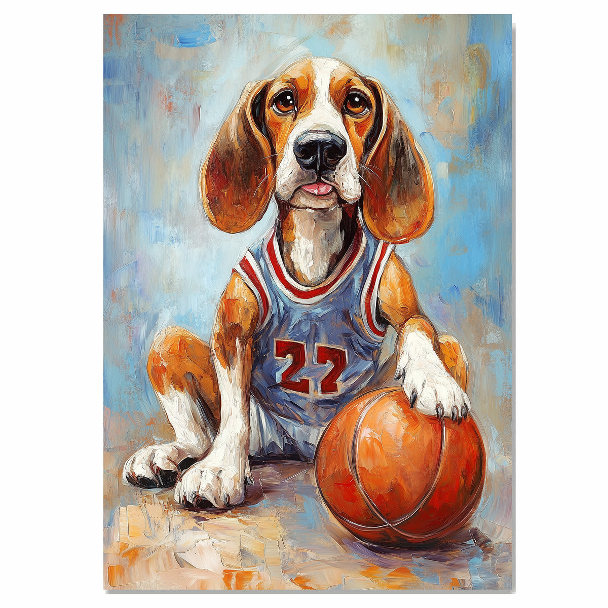 American Foxhound Basketball Wall Art Sports Dog Print for Boys Room & Game Room Decor – Ready to Hang Canvas Wrap, Floating Frame or Rolled Canvas