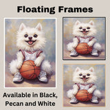 American Eskimo Dog Basketball Wall Art Sports Dog Artwork for Boys Room & Game Room Decor – Ready to Hang Canvas Wrap, Floating Frame or Rolled Canvas