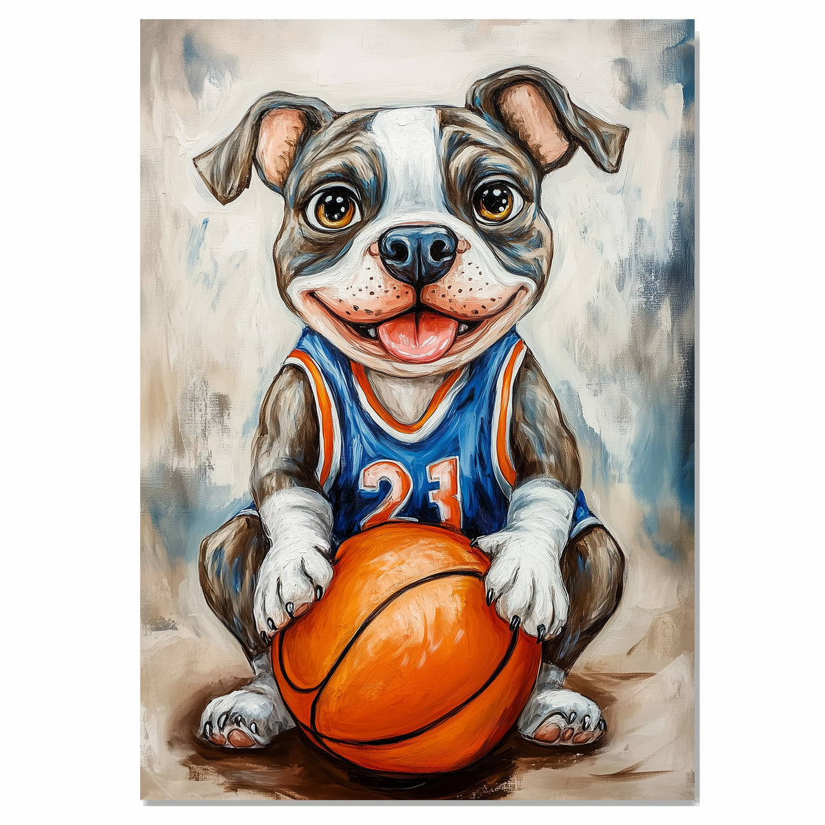 American Staffordshire Terrier Basketball Wall Art Sports Dog Print for Boys Room & Game Room Decor – Ready to Hang Canvas Wrap, Floating Frame or Rolled Canvas