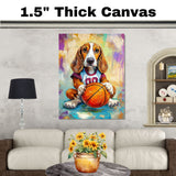Basset Hound Basketball Wall Art Print Sports Themed Dog Artwork for Bedroom Living Room and Game Room Ready to Hang Canvas or Framed Decor Gift for Dog Lovers