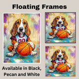 Basset Hound Basketball Wall Art Print Sports Themed Dog Artwork for Bedroom Living Room and Game Room Ready to Hang Canvas or Framed Decor Gift for Dog Lovers