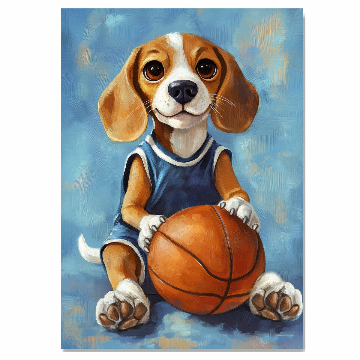 Beagle Basketball Player Wall Art Print Sports Dog Decor for Boys Game Room Gift for Dog Lovers Ready to Hang Canvas or Framed Artwork