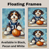 Bernedoodle Basketball Wall Art Print Sports Theme Dog Decor for Kids Game Room or Playroom Gift Ready to Hang Canvas or Framed Artwork