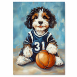 Bernedoodle Basketball Wall Art Print Sports Theme Dog Decor for Kids Game Room or Playroom Gift Ready to Hang Canvas or Framed Artwork