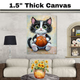 Tuxedo Cat Basketball Wall Art Print Sports Decor for Boys Game Room Athletic Black and White Cat Artwork Gift Ready to Hang Canvas or Framed Artwork