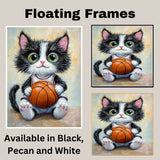 Tuxedo Cat Basketball Wall Art Print Sports Decor for Boys Game Room Athletic Black and White Cat Artwork Gift Ready to Hang Canvas or Framed Artwork