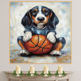 Bluetick Coonhound Basketball Wall Art Print Sports Decor for Boys Game Room Athletic Hunting Dog Artwork Gift Ready to Hang Canvas or Framed Artwork