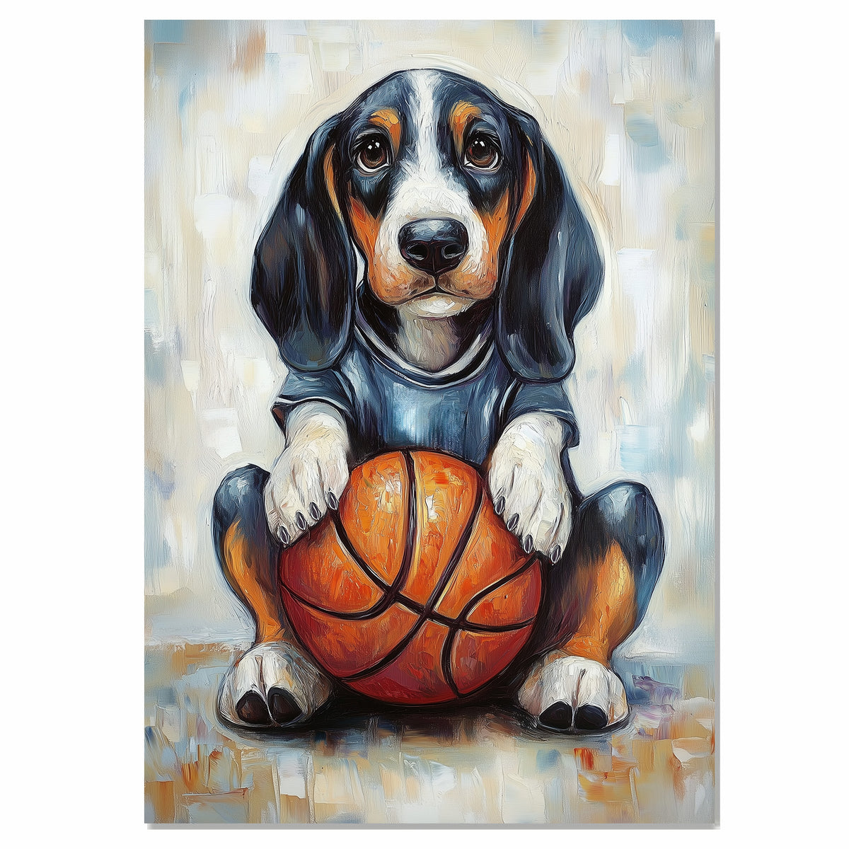 Bluetick Coonhound Basketball Wall Art Print Sports Decor for Boys Game Room Athletic Hunting Dog Artwork Gift Ready to Hang Canvas or Framed Artwork