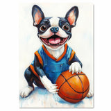 Boston Terrier Basketball Wall Art Canvas Print Sports Decor for Boys Game Room Gift Ready to Hang Canvas or Framed Artwork