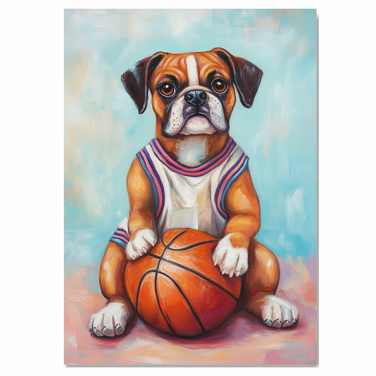 Boxer Dog Basketball Wall Art Canvas Print Sports Decor for Game Room Boys Bedroom or Home Gym Gift Ready to Hang Canvas or Framed Artwork