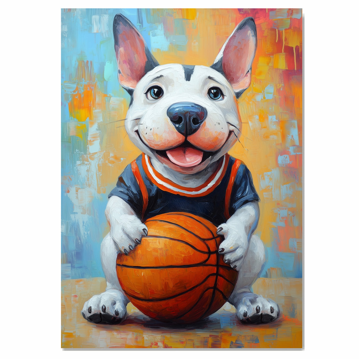 Bull Terrier Basketball Wall Art Print Sports Decor for Boys Bedroom or Home Game Room Gift Ready to Hang Canvas or Framed Artwork