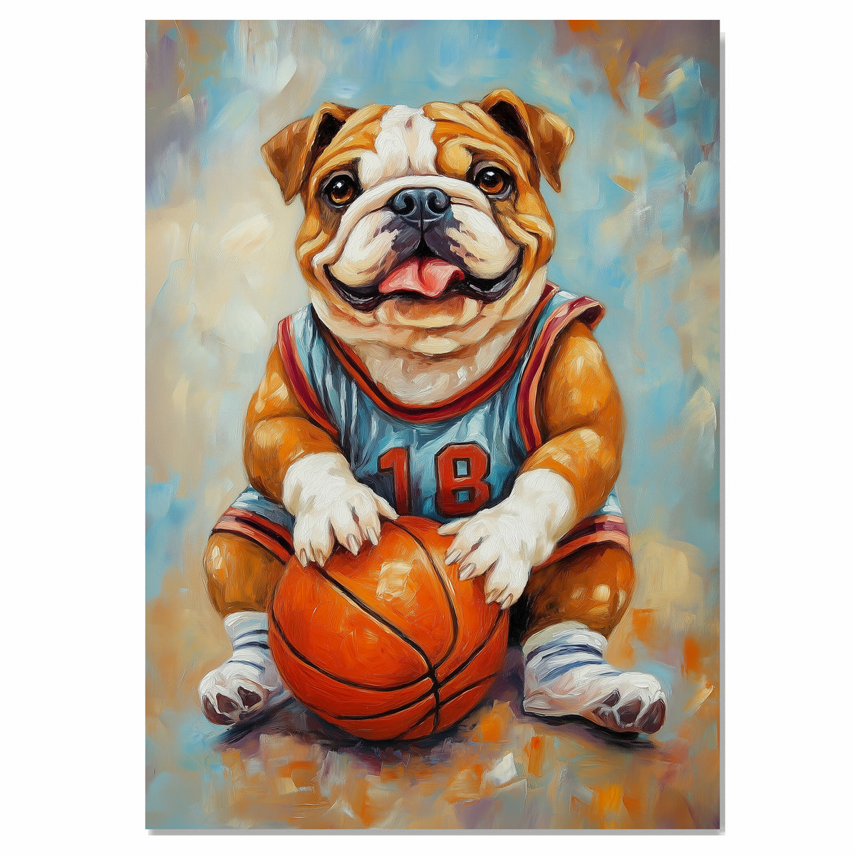 Bulldog Basketball Wall Art Print Sports Home Decor for Game Room Boys Bedroom Gift for Bulldog Owners Ready to Hang Canvas or Framed Artwork